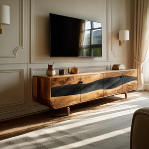 Handcrafted Wooden Live Edge TV Stand For Furniture Decor
