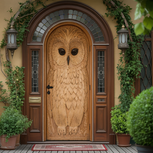 Whimsical Owl Carved Entry Door For Home Garden
