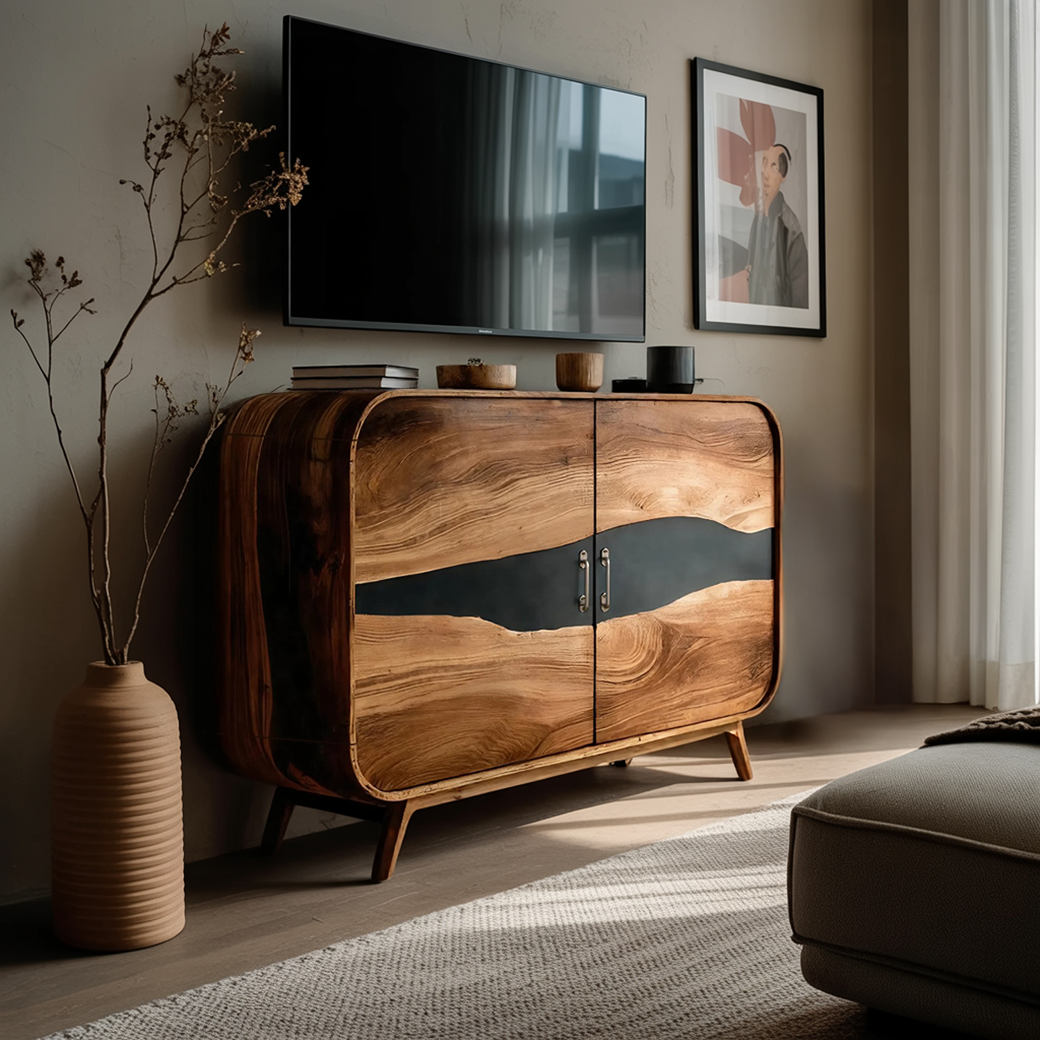 Farmhouse Live Edge Media Console For Entryway Decor
