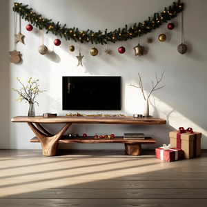 Handcrafted Wooden Live Edge TV Console For Holiday Entryway Design