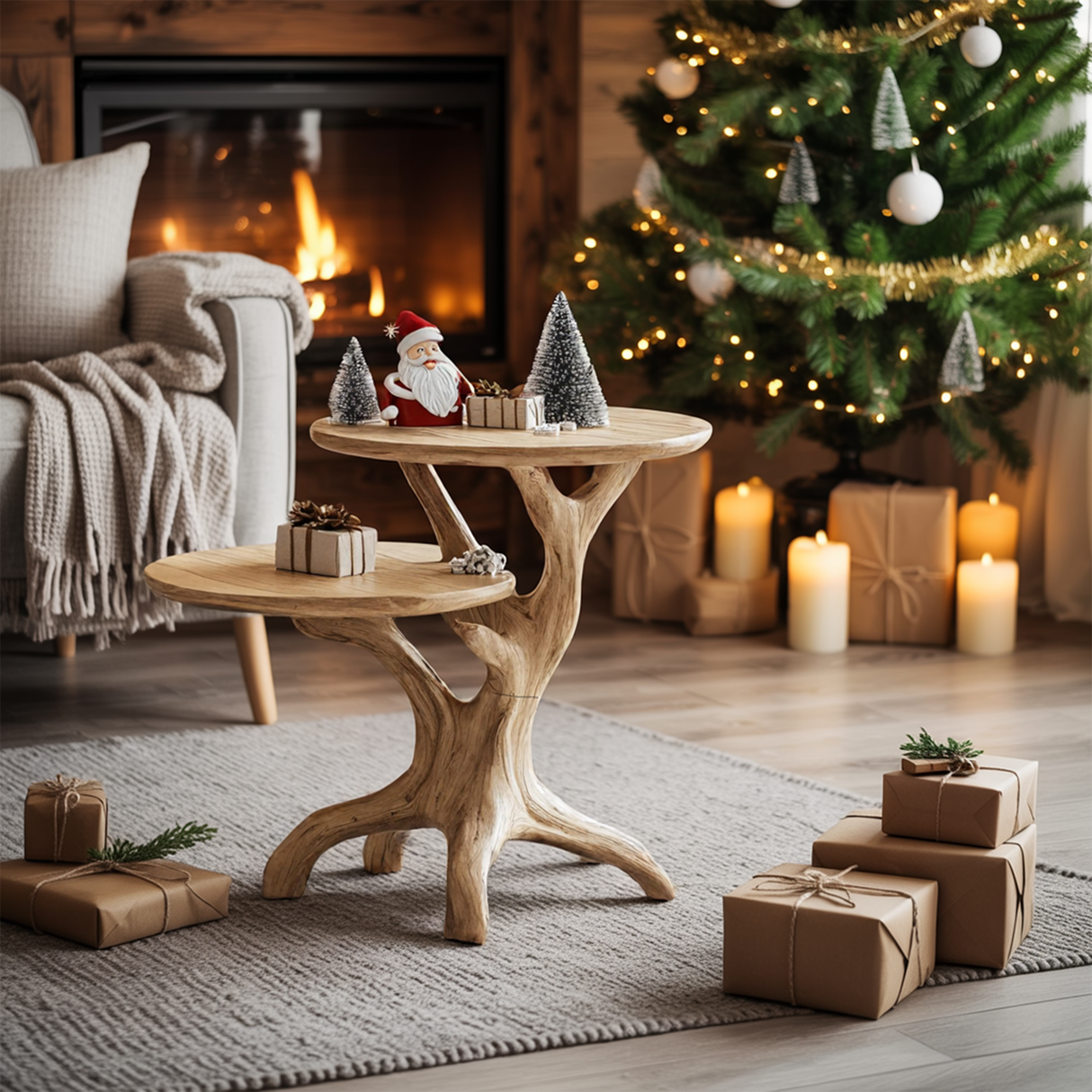 Farmhouse Solid Wood End Table For Living Room Holiday Wall Decor