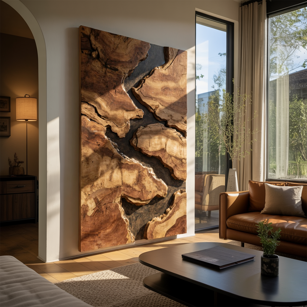 Mid Century Solid Wood Wall Sculpture For Living Room