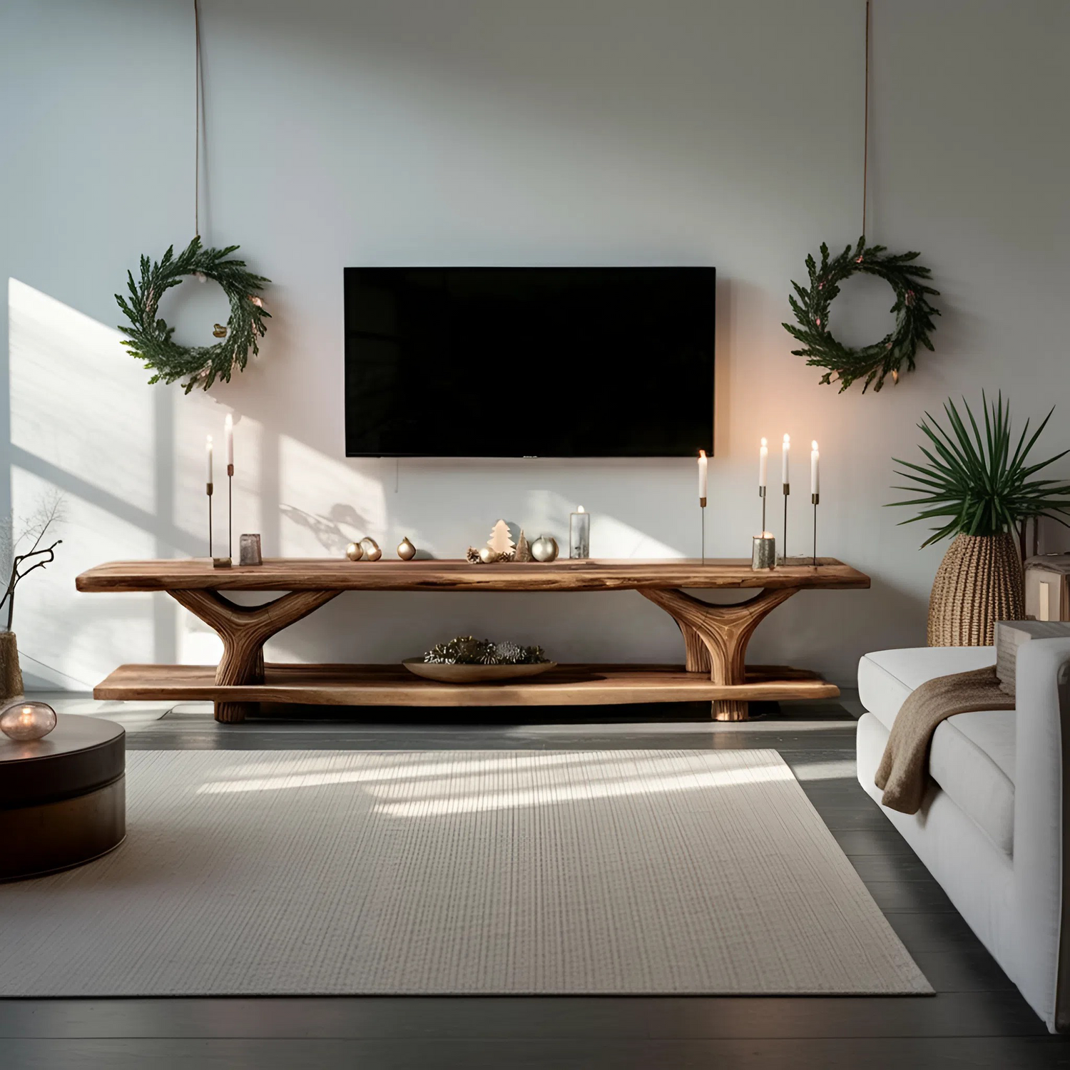 Mid Century Solid Wood TV Console For Christmas Bedroom And Entryway