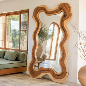 Organic Full Length Mirror With Wavy Frame For Entryway Bedroom And Living Room