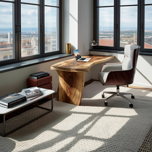 Farmhouse Wooden Live Edge Desk For Office And Study Room