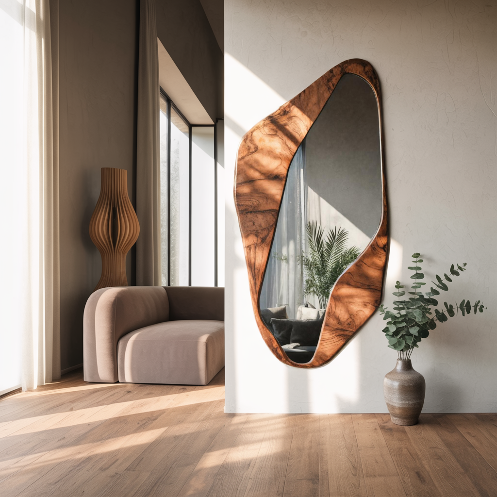Organic Modern Wall Mirror With Irregular Frame For Living Room And Entryway