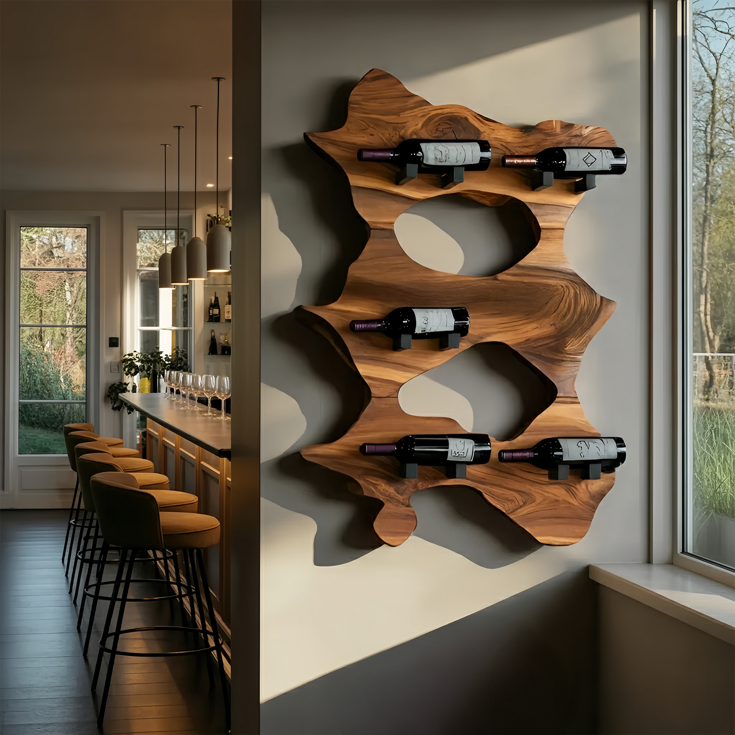 Rustic Solid Wood Live Edge Wine Rack For Entryway