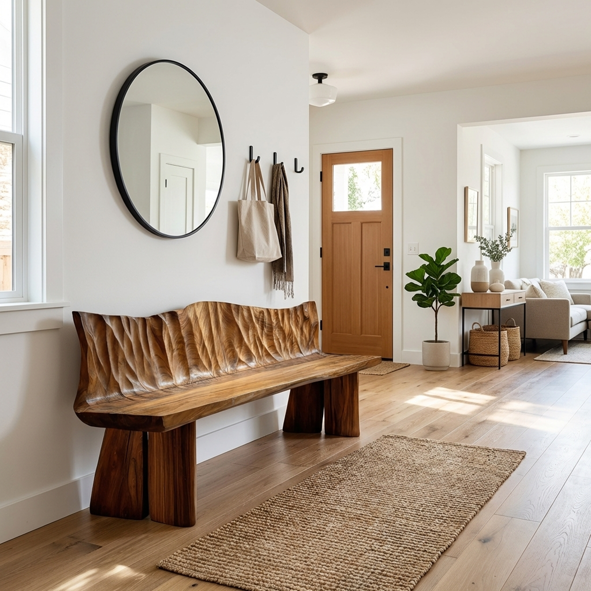 Natural Solid Wood Bench For Entryway And Living Space