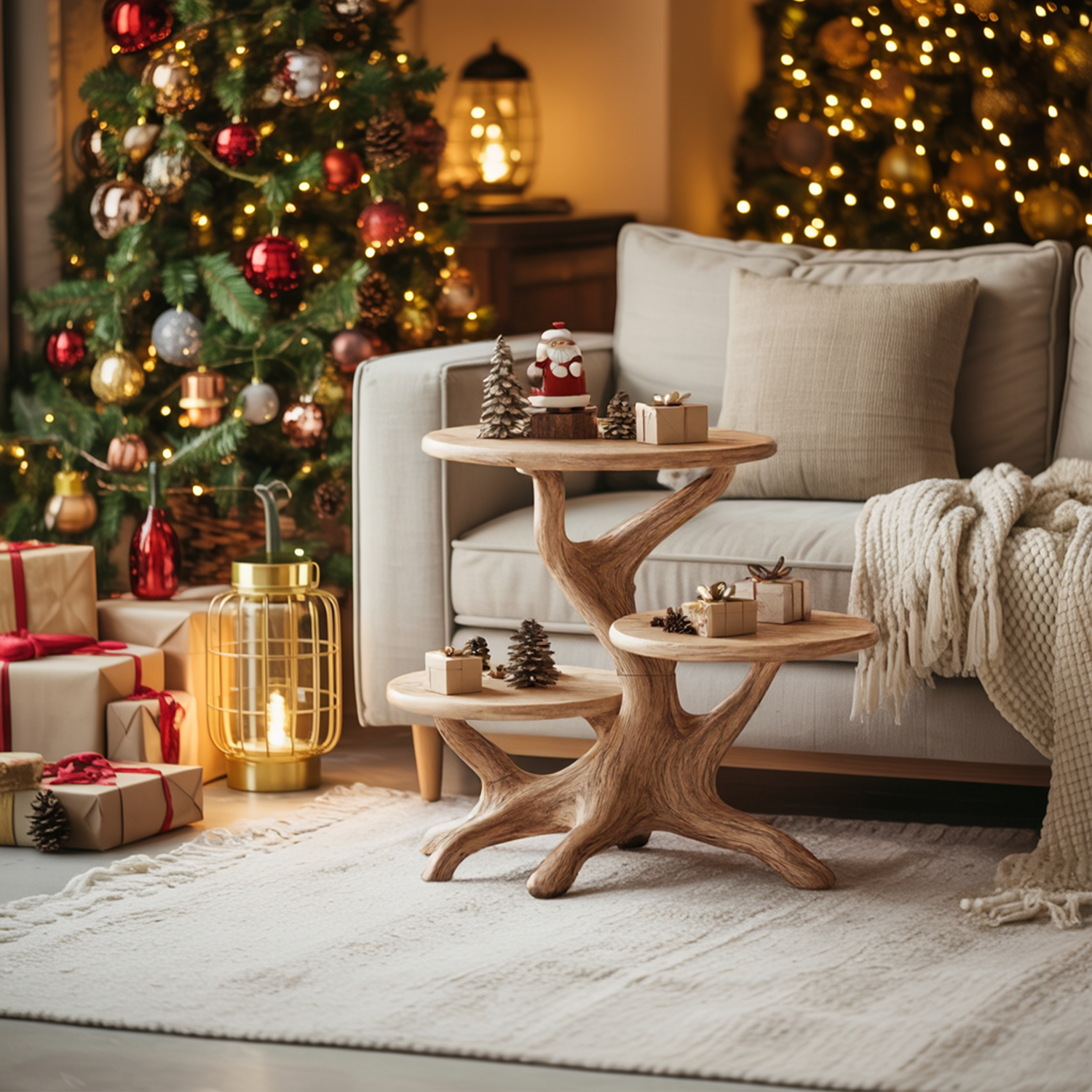 Farmhouse Round End Table For Living Room Decor Holiday Home Accent