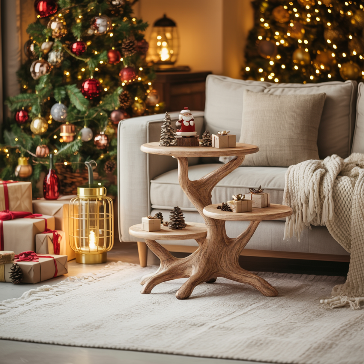 Farmhouse Round End Table For Living Room Decor Holiday Home Accent