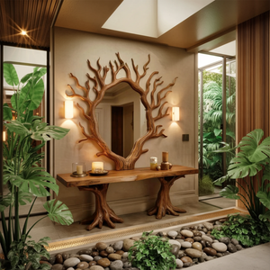 Artistic Tree Shaped Mirror And Console Table For Entryway