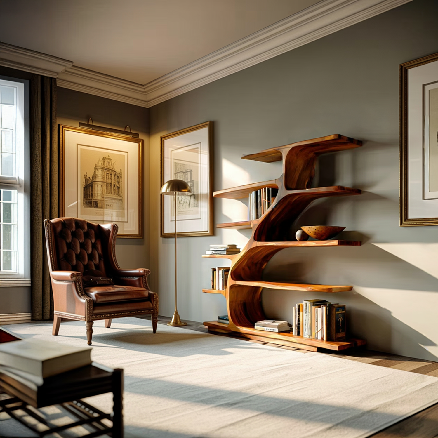 Organic Modern Bookshelf With Flowing Curves For Home Decor