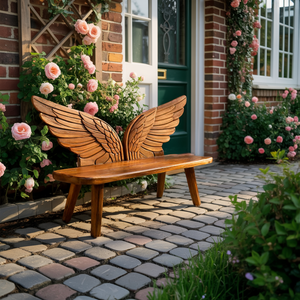 Outdoor Wood Bench Bird Wing Backrest For Patio