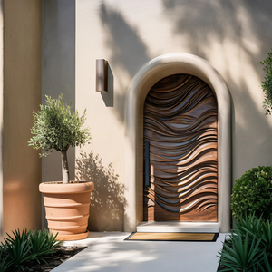 Artistic Arched Front Door With Wavy Sculpted Design For Villa