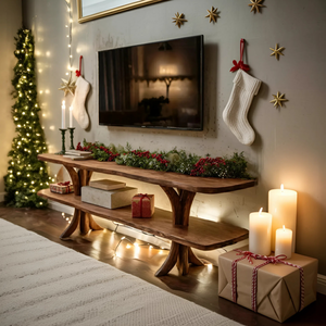 Mid Century Wooden Live Edge TV Console For Christmas Living Room Decor