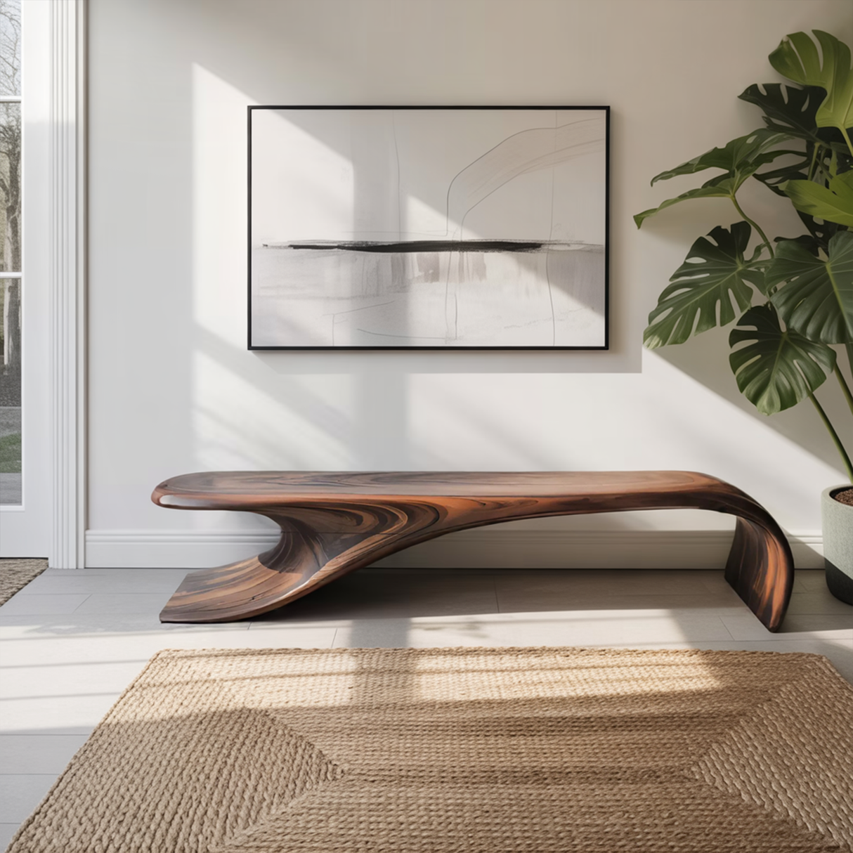 Modern Sculptural Bench With Flowing Curves For Living Room