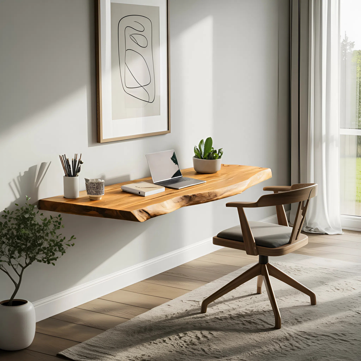 Minimalist Floating Live Edge Desk For Home Office