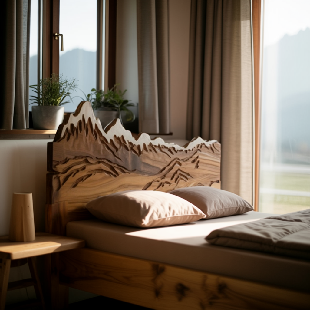 Rustic Style Mountain Carved Headboard Wall Art Bedroom