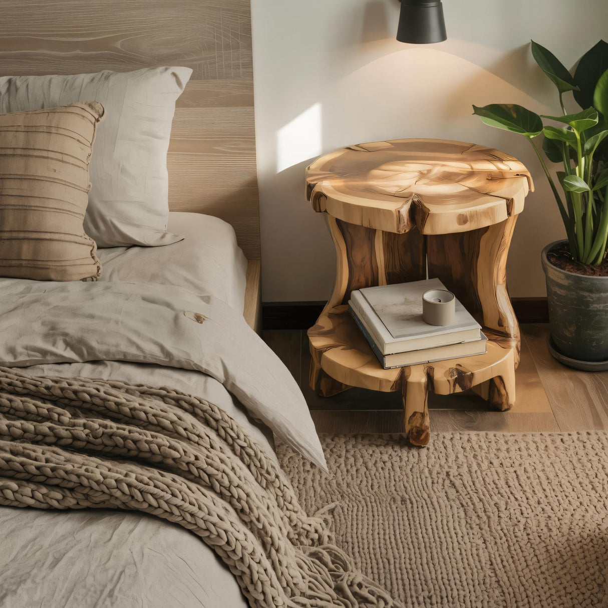 Rustic Round Side Table With Two Tier For Living Room And Bedside