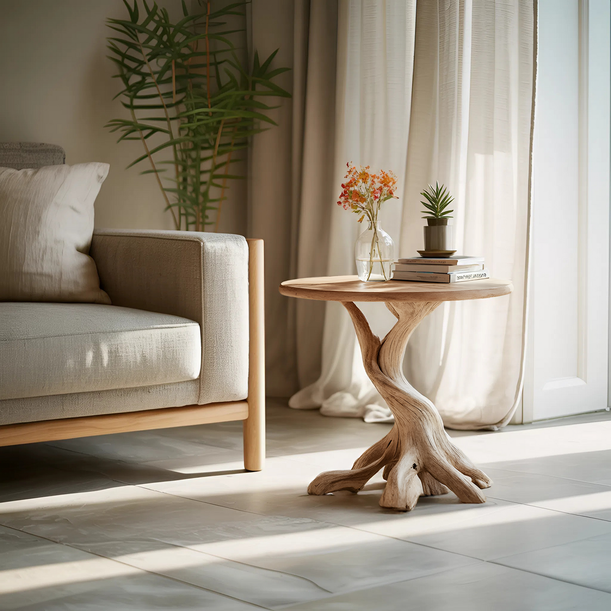 Rustic Solid Wood End Table For Living Room Stylish Wall Display