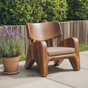 Contemporary Wooden Lounge Chair With Cushion For Garden Or Reading Nook
