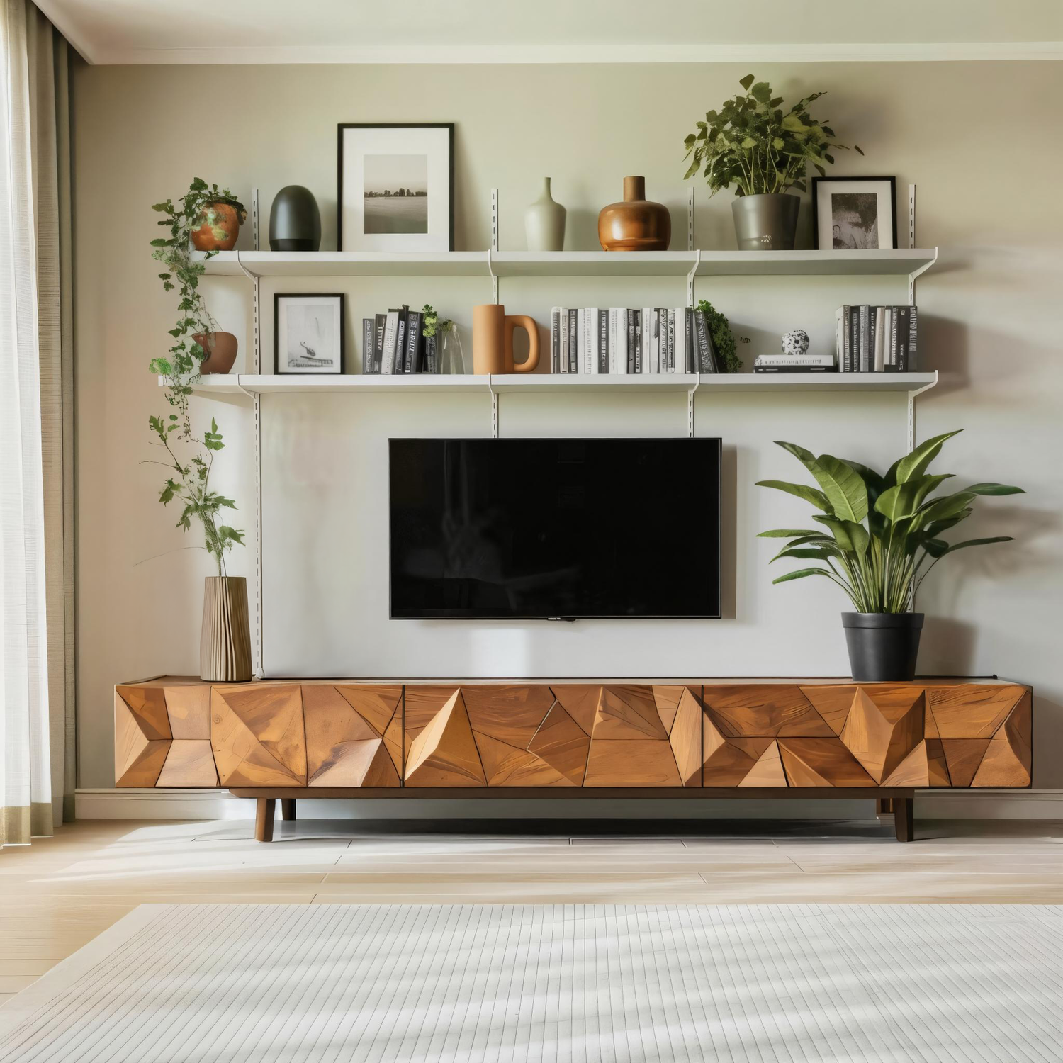 Mid Century Wooden TV Console For Entryway Decor