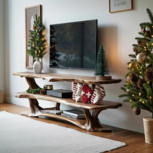 Farmhouse Live Edge Wooden TV Console For Holiday Bedroom Decor