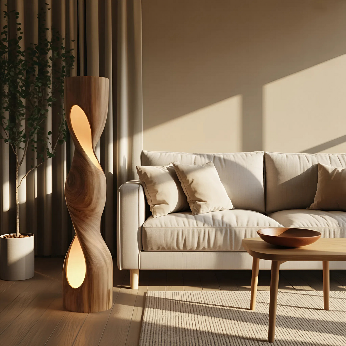 Organic Sculptural Twisted Floor Lamp For Living Room Or Bedroom
