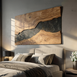 Mid Century Rectangular Wooden Wall Art For Living Room