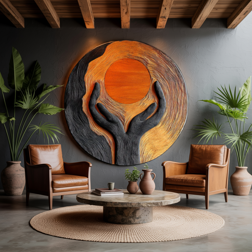 Handcrafted Wooden Wall Art Sculpture For Furniture Decoration