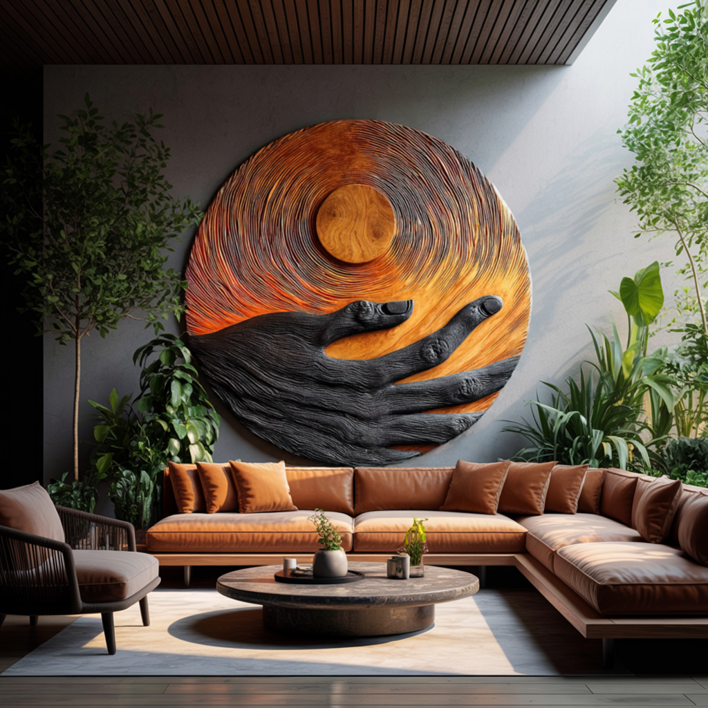 Mid Century Wooden Wall Art Sculpture For Modern Living Room