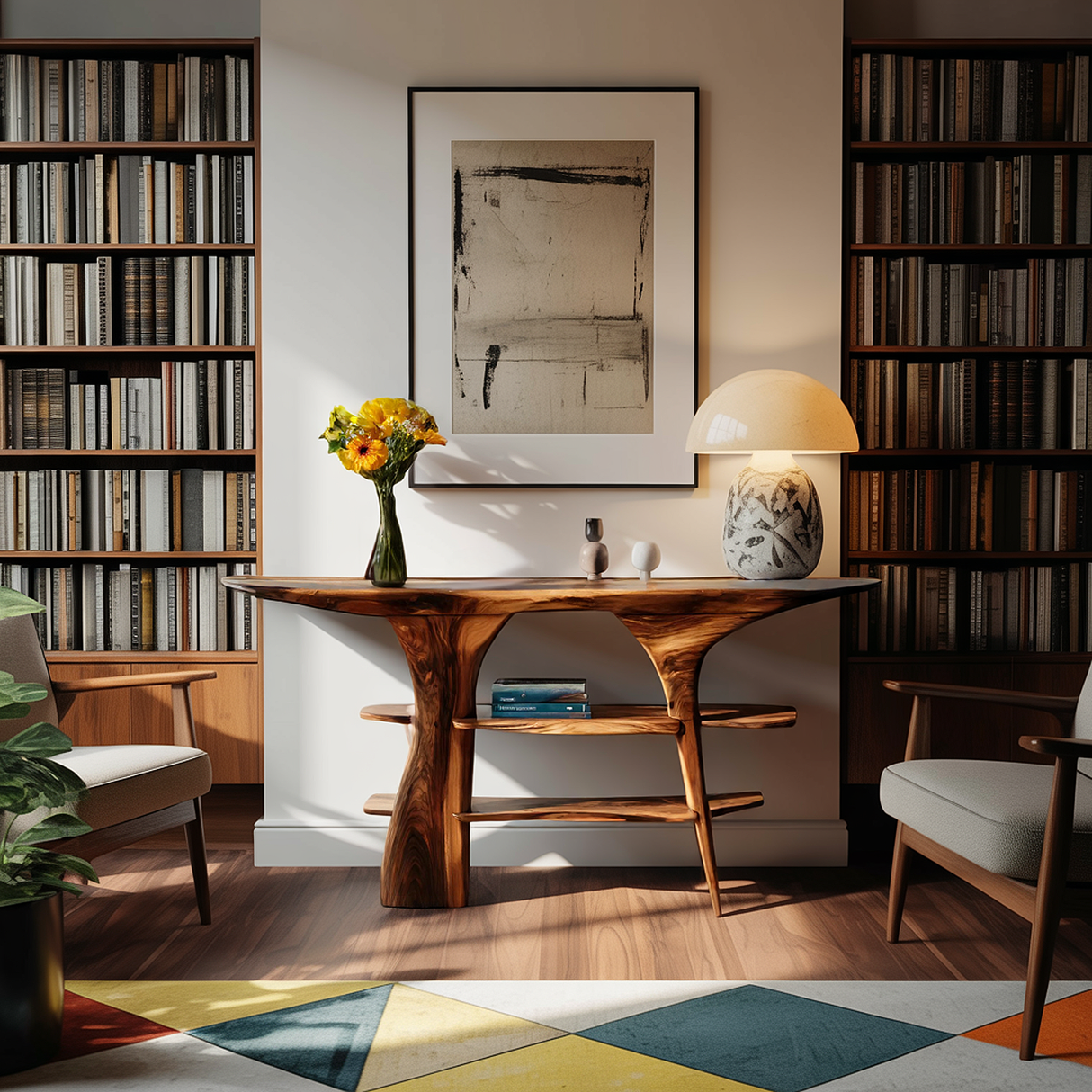 Mid Century Wooden Entry Table For Living Room Styling