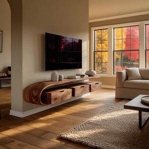 Contemporary Sculptural Wall Mounted Media Console For Living Room