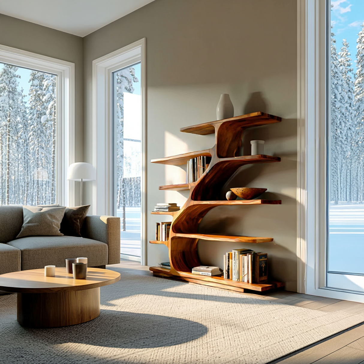 Organic Modern Bookshelf With Flowing Curves For Home Decor