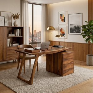 Modern Organic Wood Writing Desk With Storage For Home Office