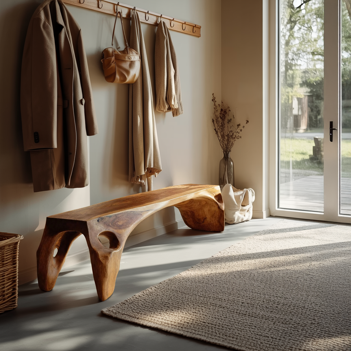 Organic Modern Sculptural Bench For Entryway Or Living Room