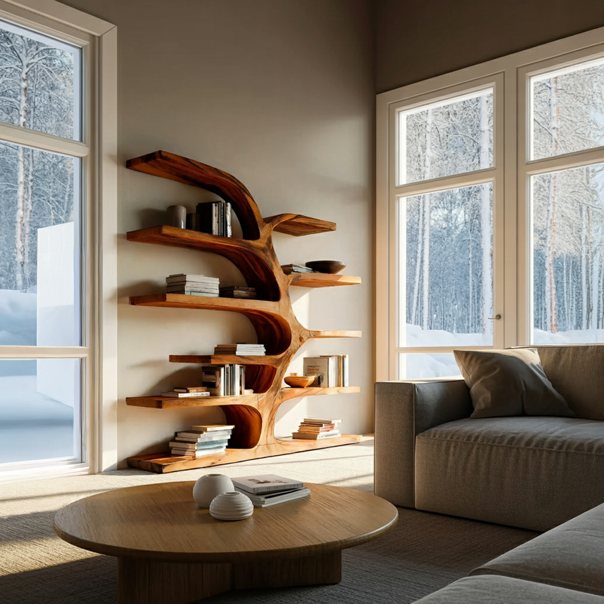Handcrafted Curved Bookshelf For Living Room Furniture