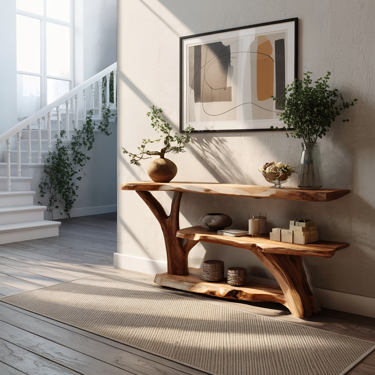 Modern Wooden Live Edge Console Table For Entryway Home Decoration