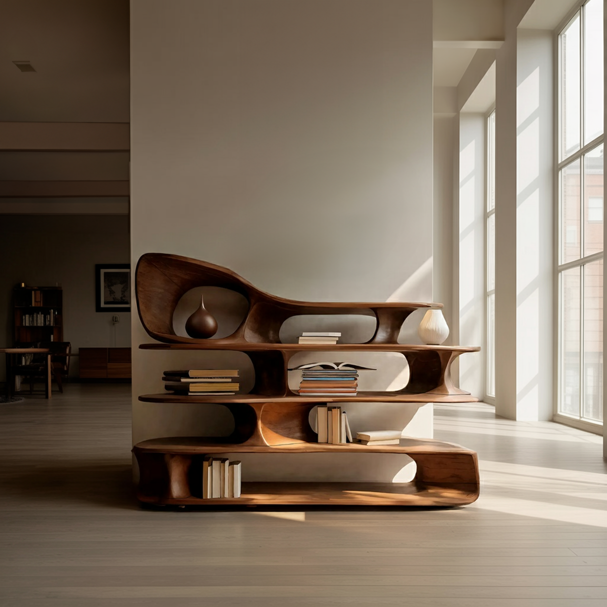 Modern Sculptural Standing Shelf For Living Room