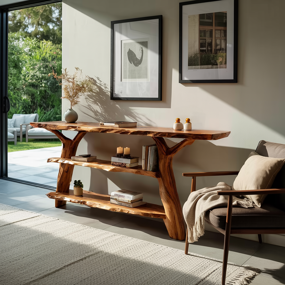 Handcrafted Live Edge Entryway Table For Modern Bedroom Home Design