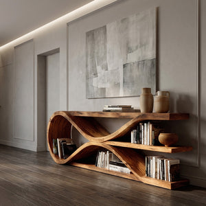 Contemporary Curved Wooden Console Table For Living Room