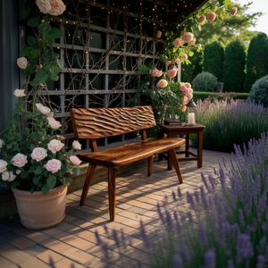 Modern Outdoor Wood Bench With Carved Backrest For Patio