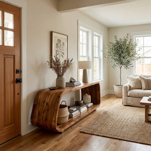 Modern Wood Console Table With Rounded Form For Living Room