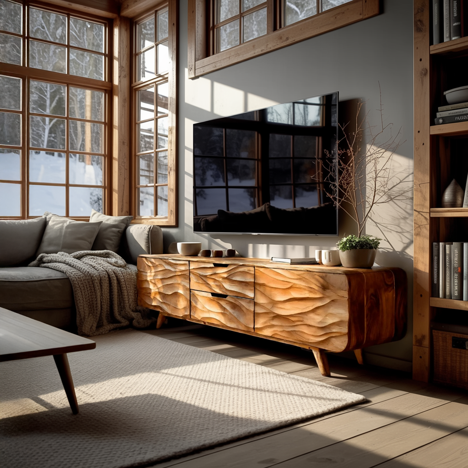 Handcrafted TV Stand With Stylish Storage For Living Room