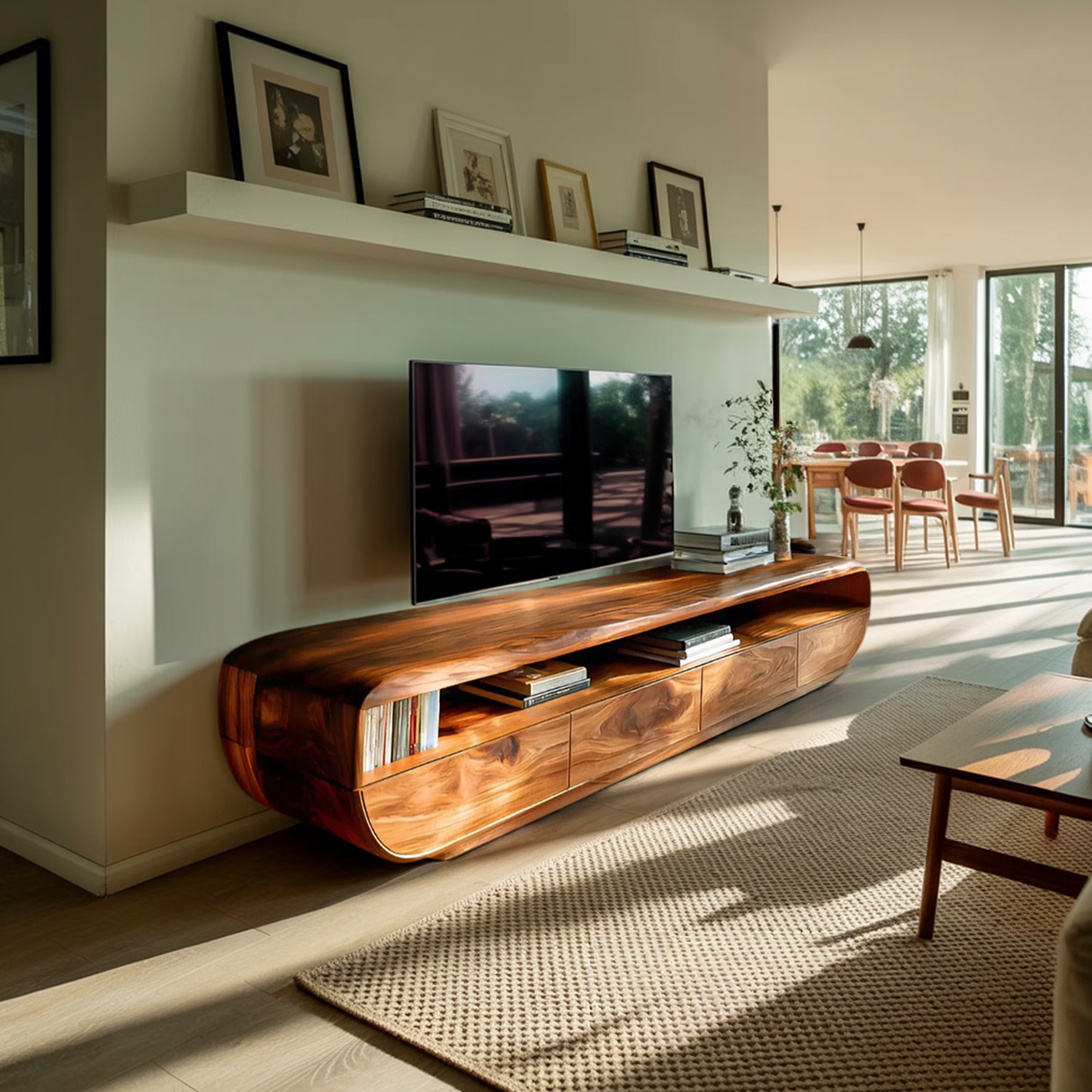 Handcrafted TV Cabinet Design Spacious Drawers For Living