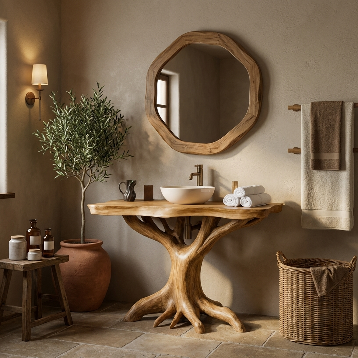 Modern Solid Wood Bathroom Vanity Live Edge Design For Luxury Bathroom