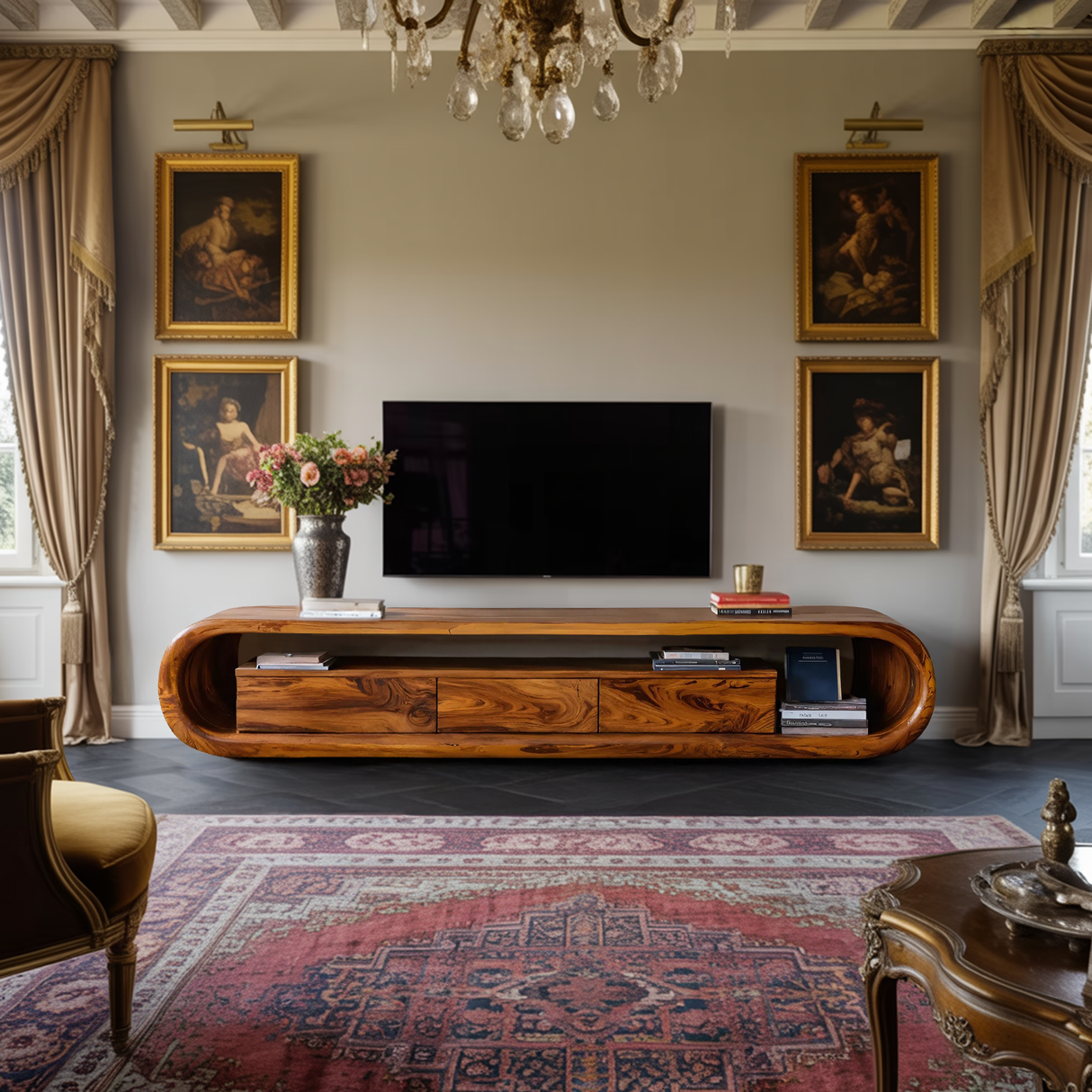 Luxury TV Cabinet With Built In Drawer Storage For Living
