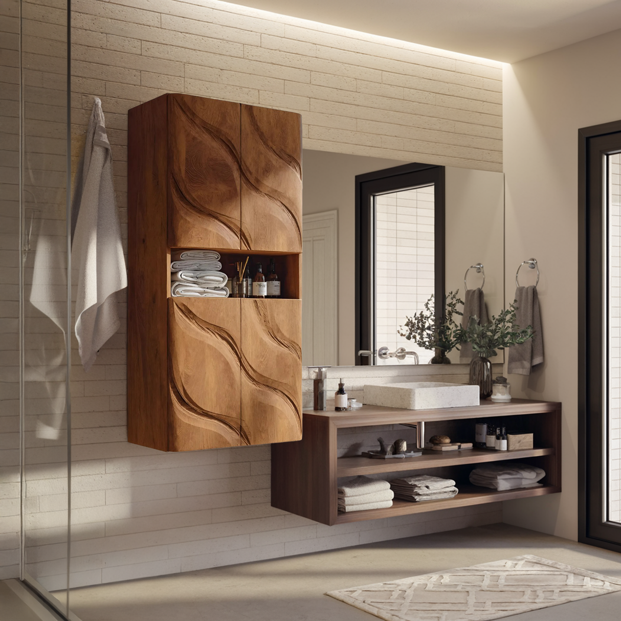 Contemporary Bathroom Cabinet Waves Design For Bathroom