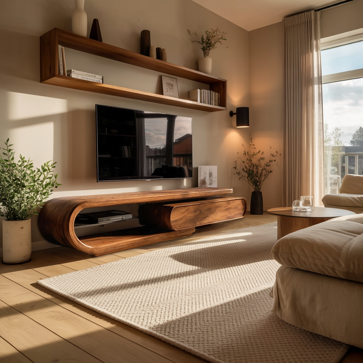 Organic Curved TV Cabinet For Modern Home