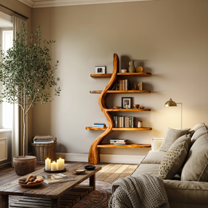 Artistic Wooden Bookshelf For Japandi Modern Interior